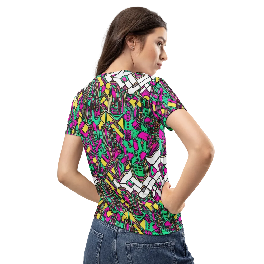 Synthwave Wiring on Women's Crew Neck T-Shirt — Back