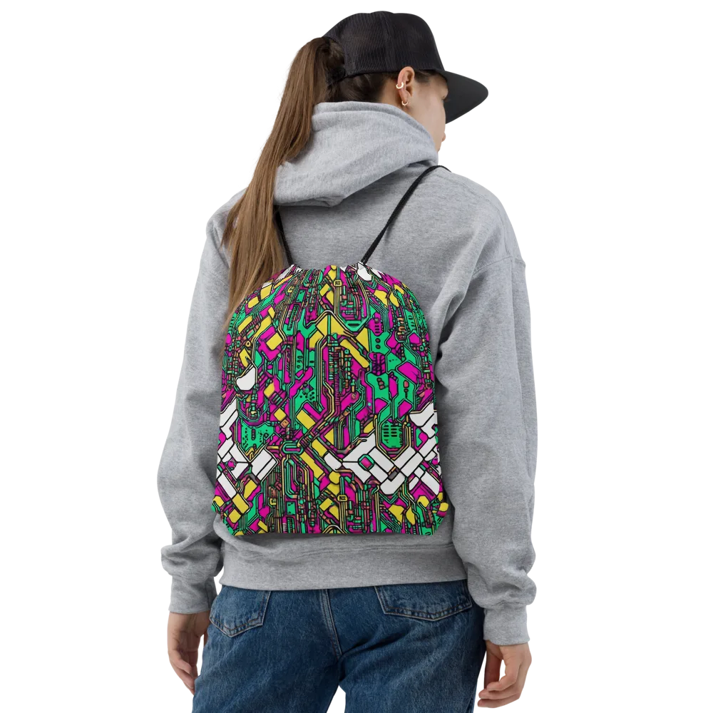 Synthwave Wiring on Drawstring Bag — Front