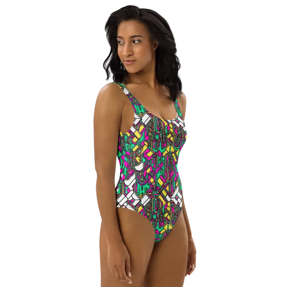 Synthwave Wiring on One-Piece Swimsuit — Right