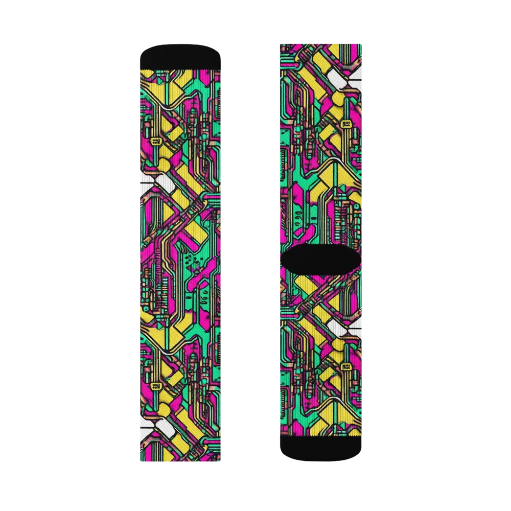 Synthwave Wiring on Socks — Left Sock