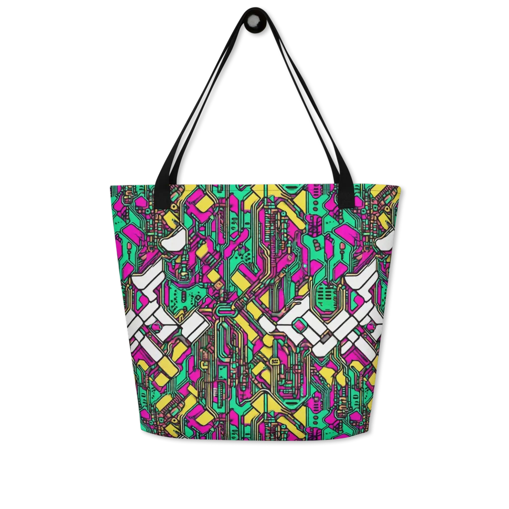 Synthwave Wiring on Large Tote Bag W/ Pocket — Front