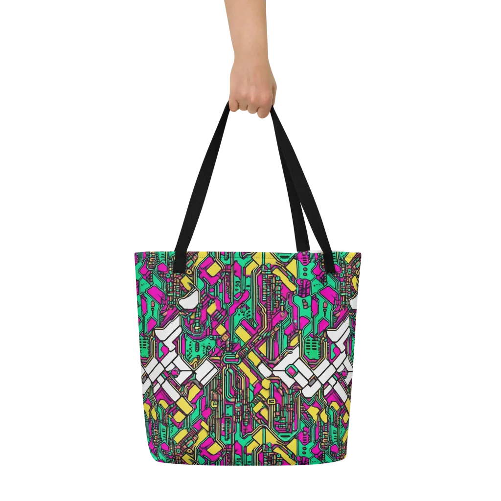 Synthwave Wiring on Large Tote Bag W/ Pocket — Front