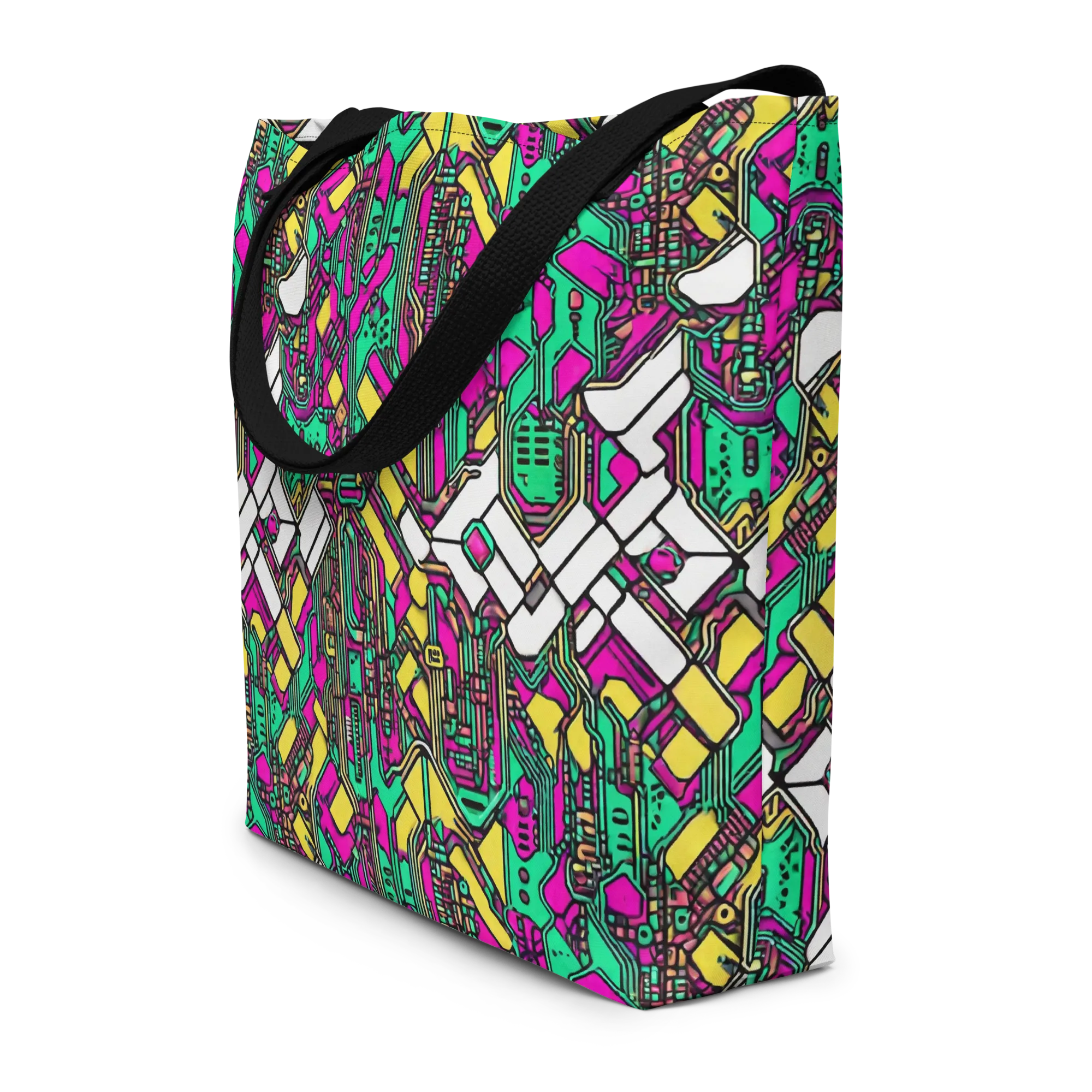 Synthwave Wiring on Large Tote Bag W/ Pocket — Front