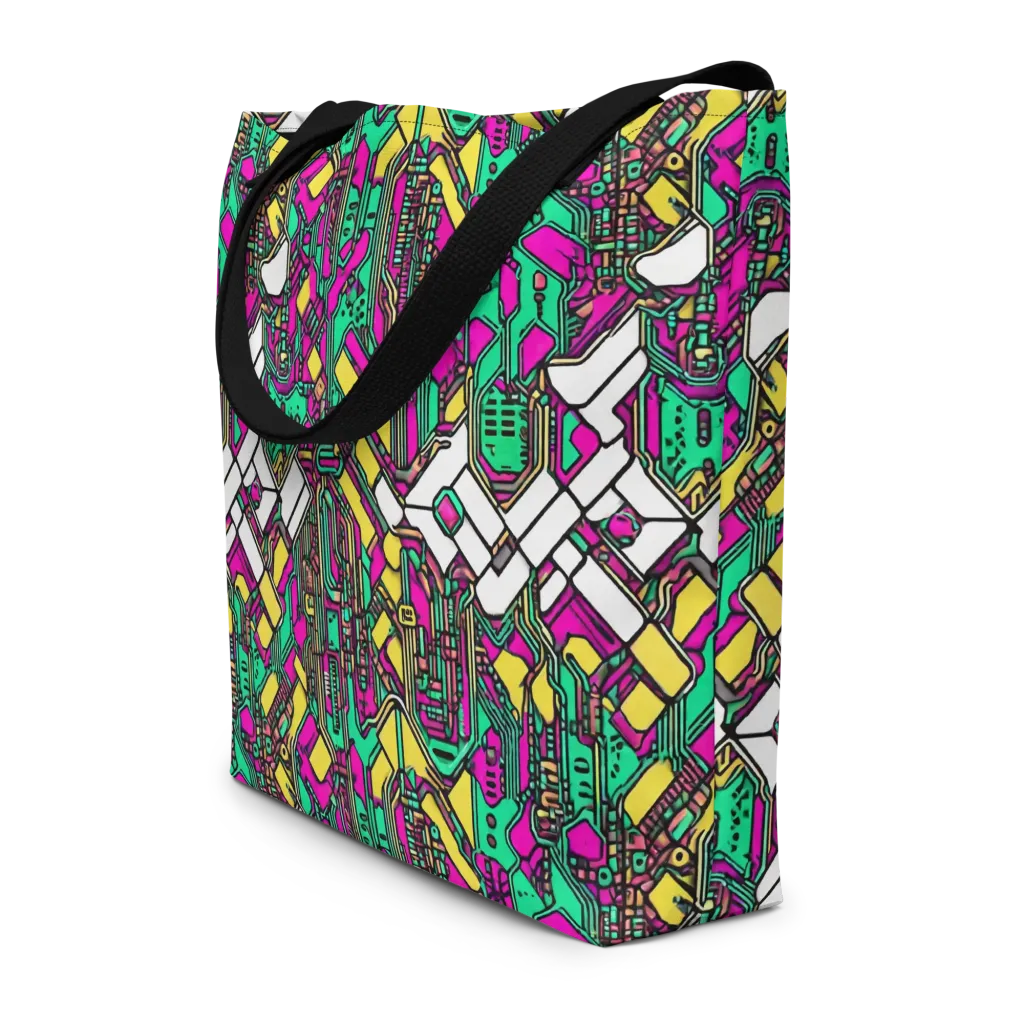 Synthwave Wiring on Large Tote Bag W/ Pocket — Front
