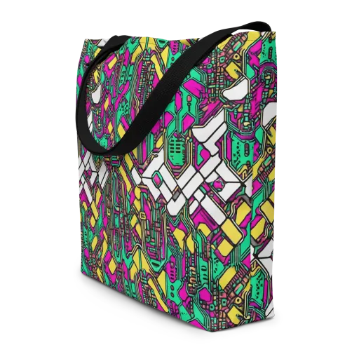 Synthwave Wiring on a Large Tote Bag W/ Pocket