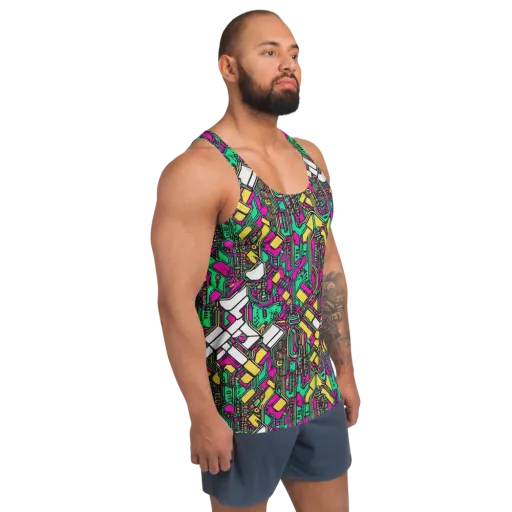 Synthwave Wiring on a Men's Tank Top