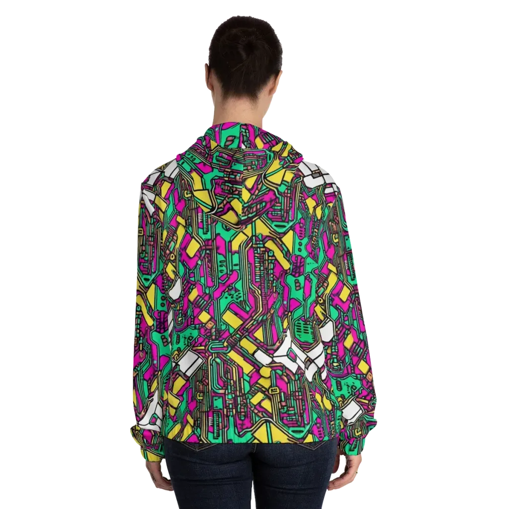 Synthwave Wiring on Women's Full-Zip Hoodie — Back On Person