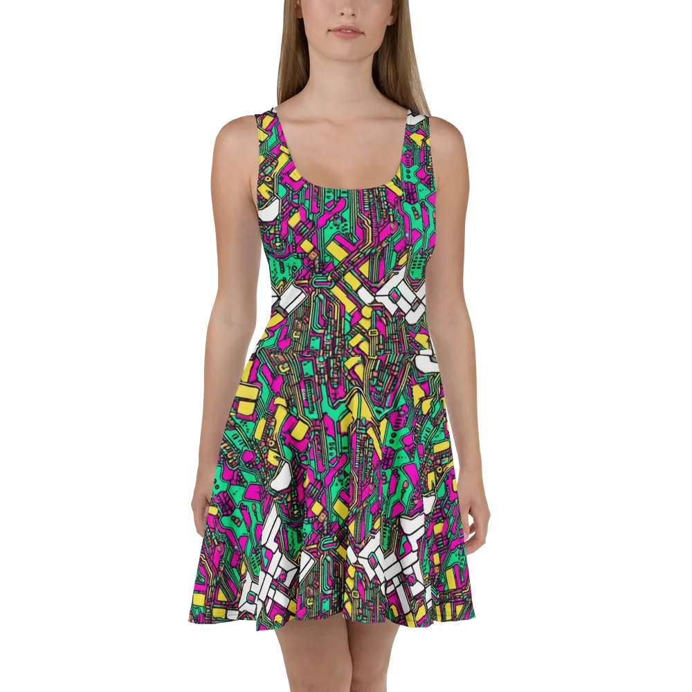 Synthwave Wiring on Skater Dress — Front