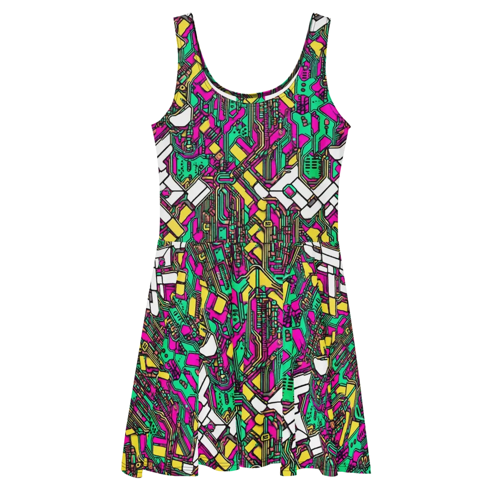 Synthwave Wiring on Skater Dress — Front