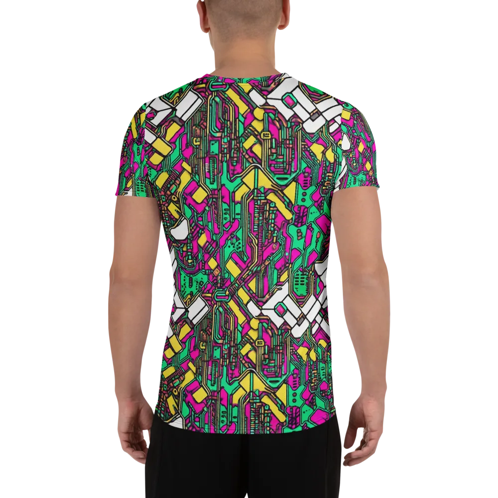 Synthwave Wiring on Men's Athletic T-Shirt — Back