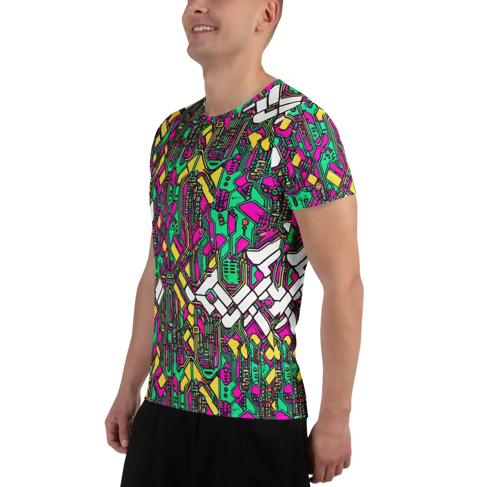 Synthwave Wiring on Men's Athletic T-Shirt — Left