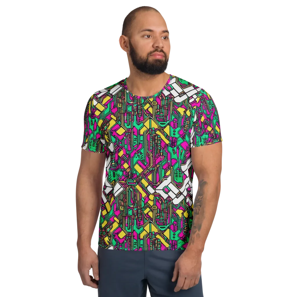 Synthwave Wiring on Men's Athletic T-Shirt — Front