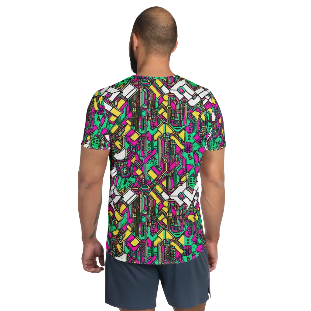 Synthwave Wiring on Men's Athletic T-Shirt — Back