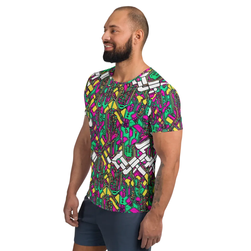 Synthwave Wiring on Men's Athletic T-Shirt — Left