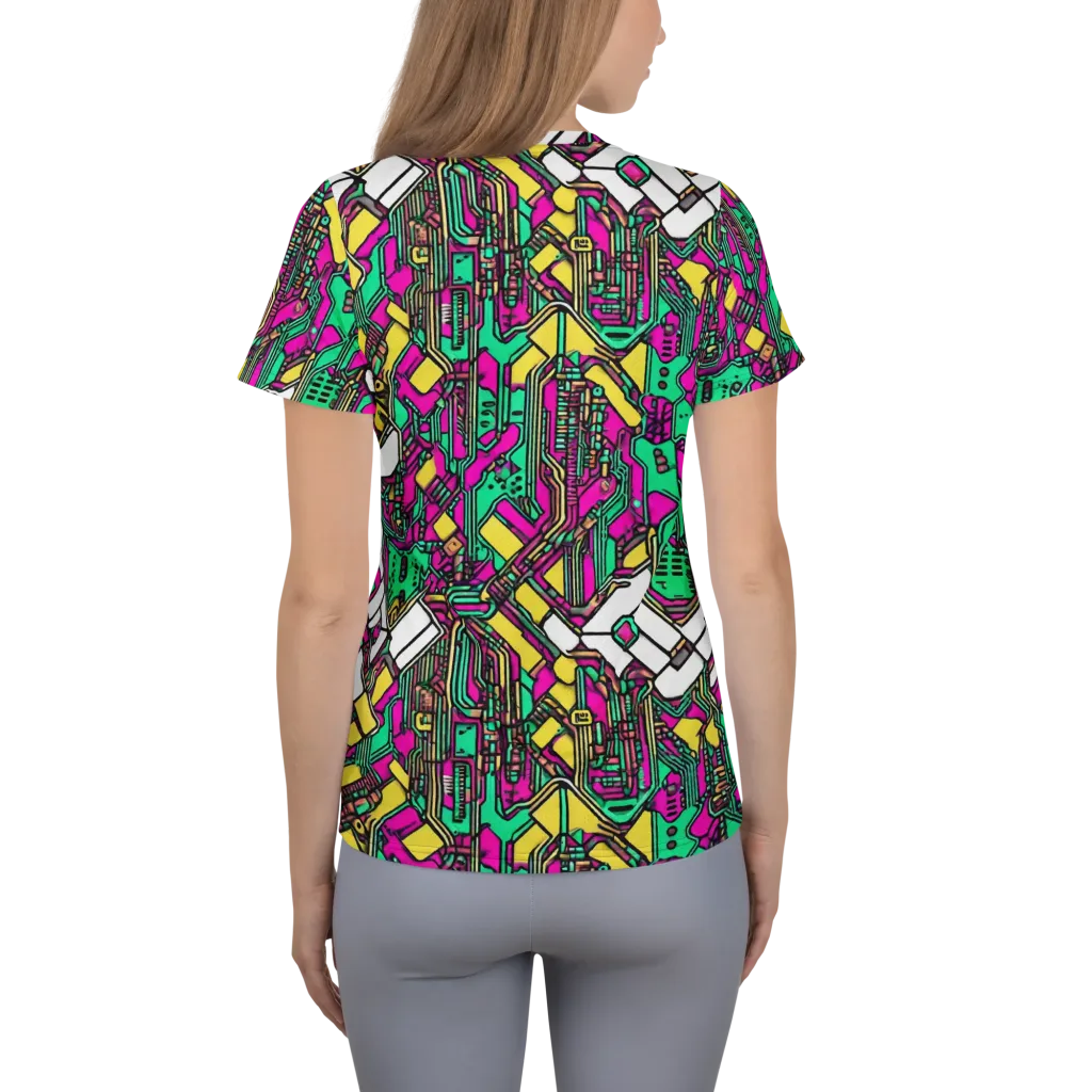 Synthwave Wiring on Women's Athletic T-Shirt — Back
