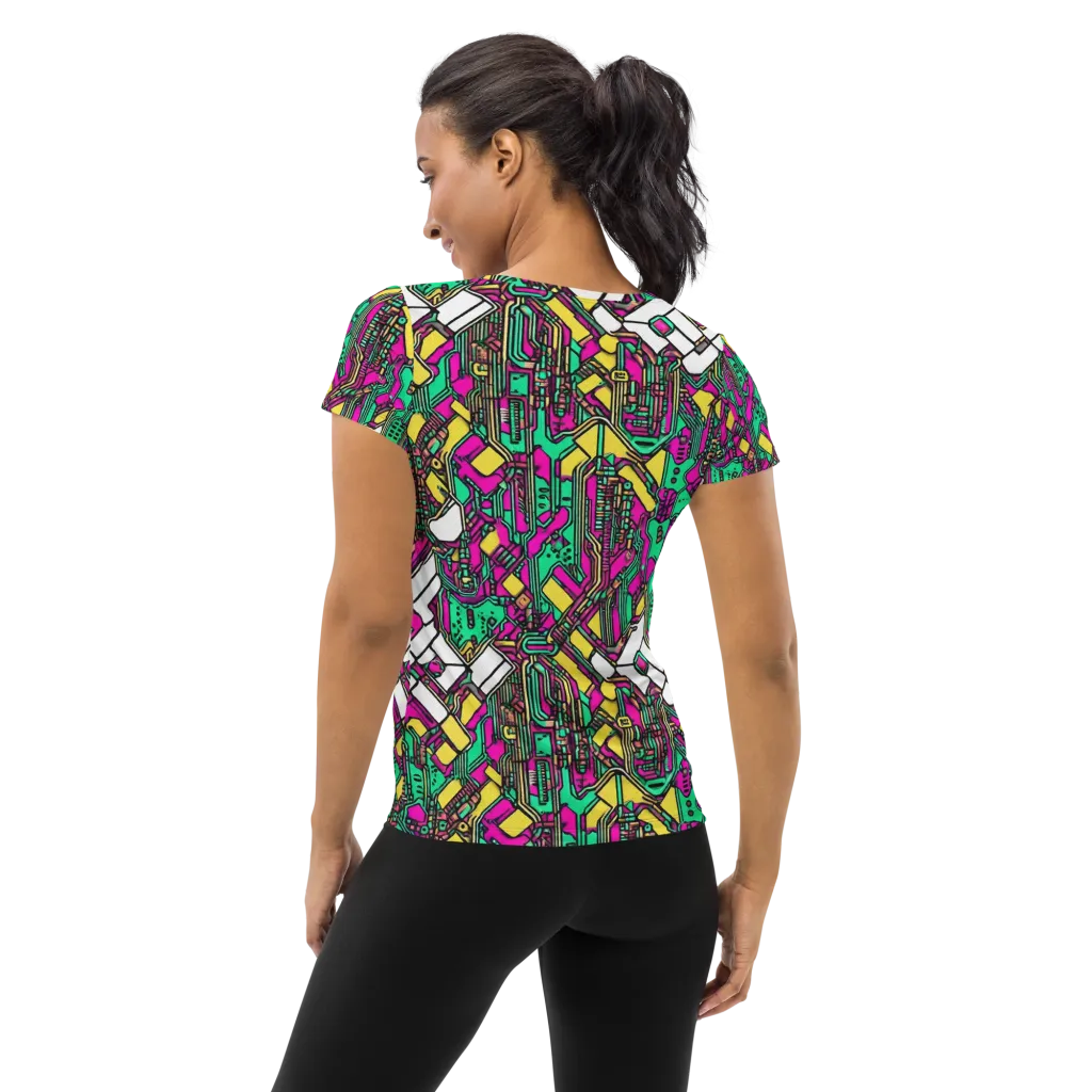 Synthwave Wiring on Women's Athletic T-Shirt — Back