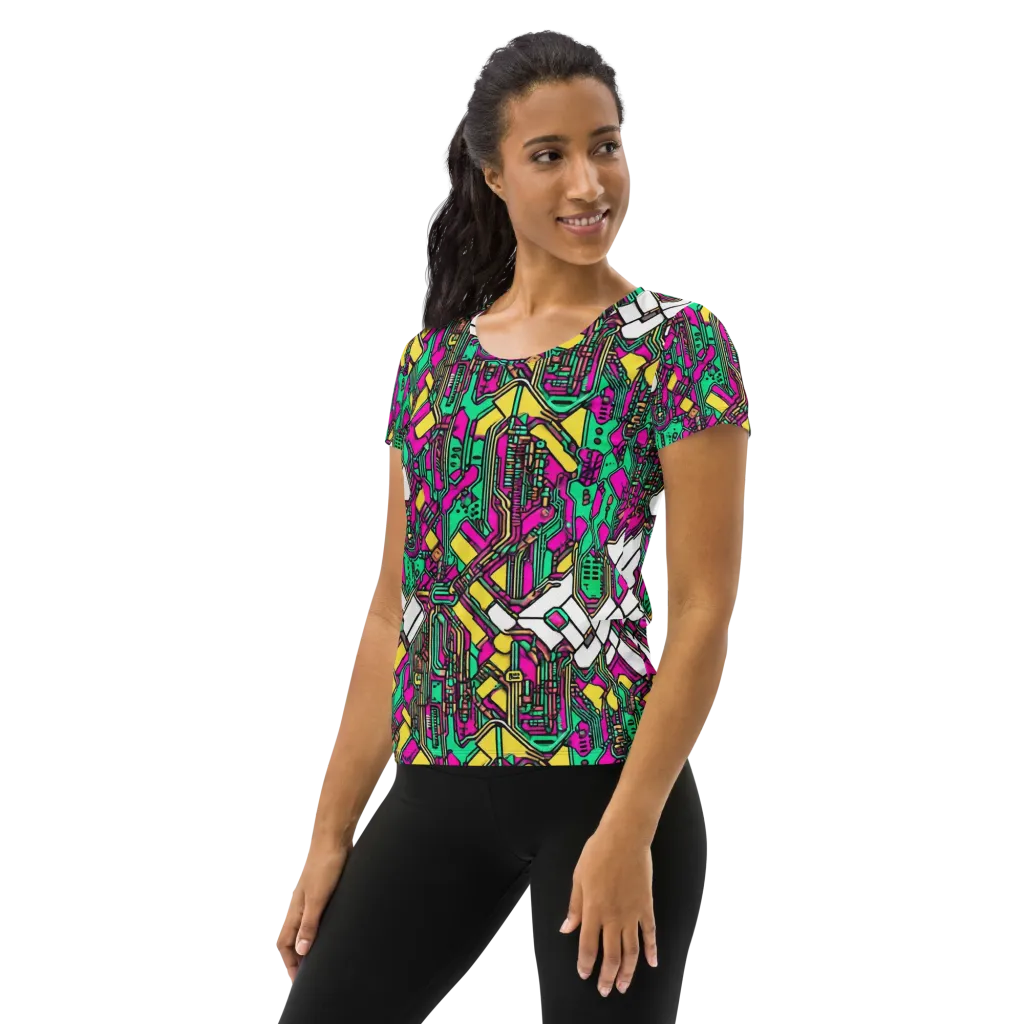Synthwave Wiring on Women's Athletic T-Shirt — Left