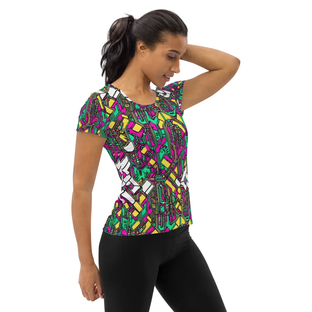 Synthwave Wiring on Women's Athletic T-Shirt — Right