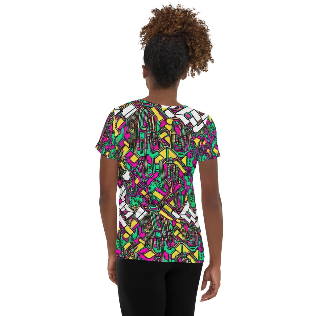 Synthwave Wiring on Women's Athletic T-Shirt — Back