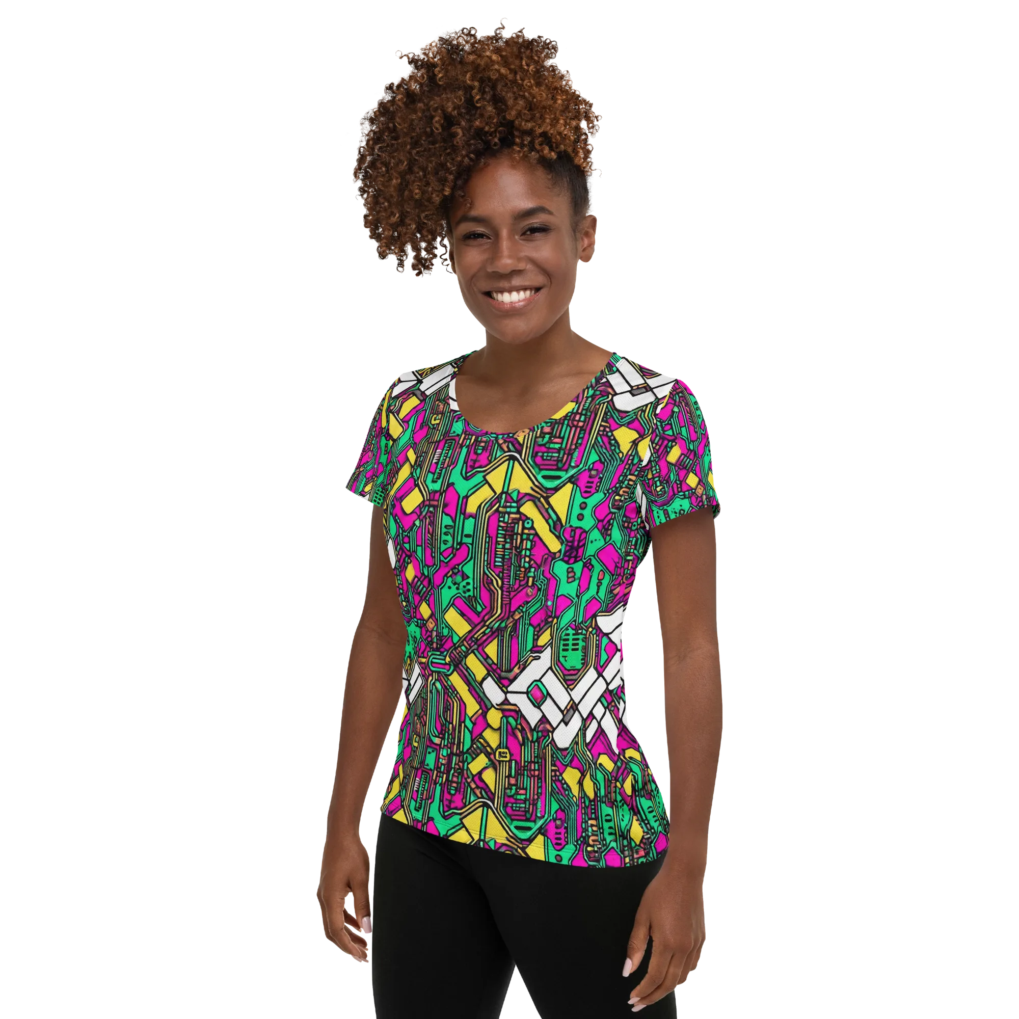 Synthwave Wiring on Women's Athletic T-Shirt — Left