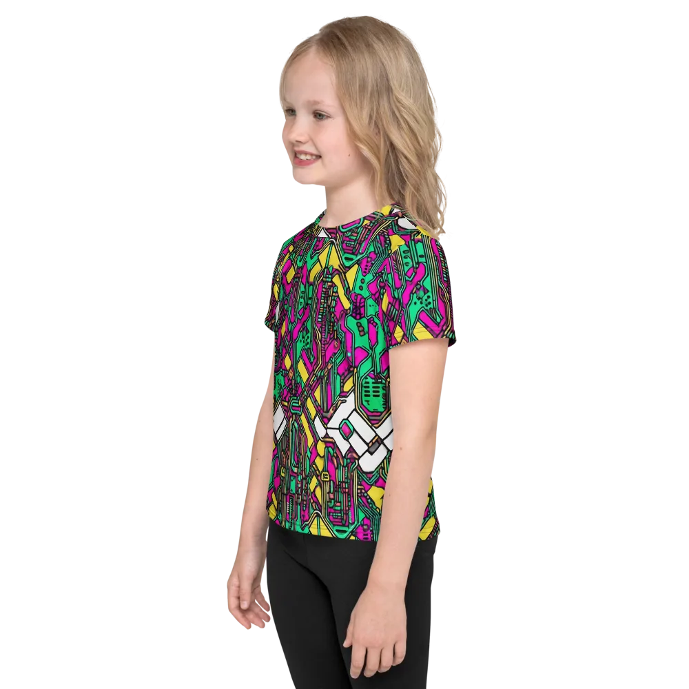 Synthwave Wiring on Kids Crew Neck T-Shirt — Left