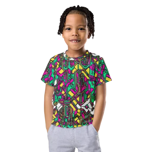 Synthwave Wiring on a Kids Crew Neck T-Shirt