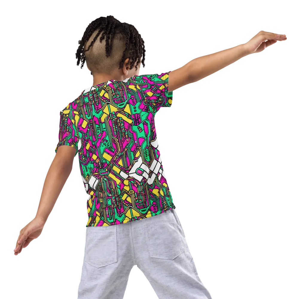 Synthwave Wiring on Kids Crew Neck T-Shirt — Back