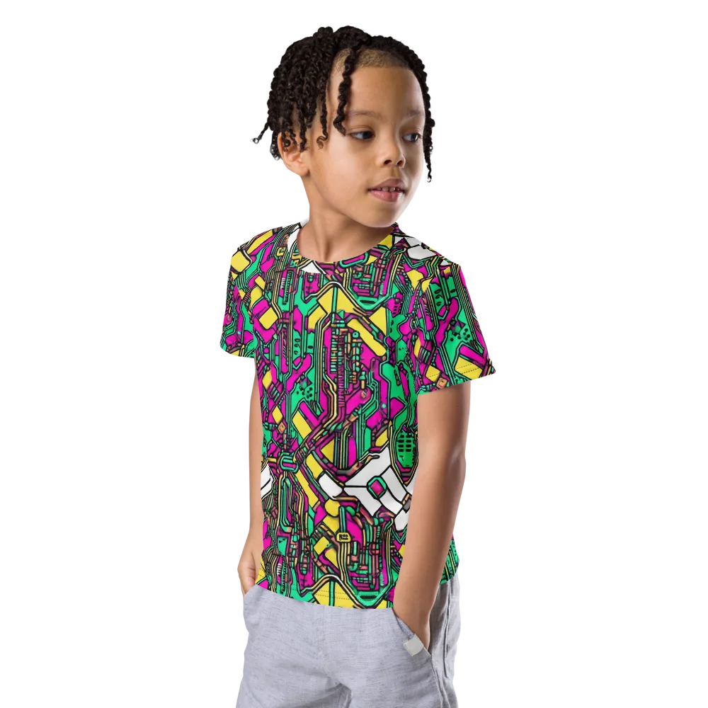 Synthwave Wiring on Kids Crew Neck T-Shirt — Left Front