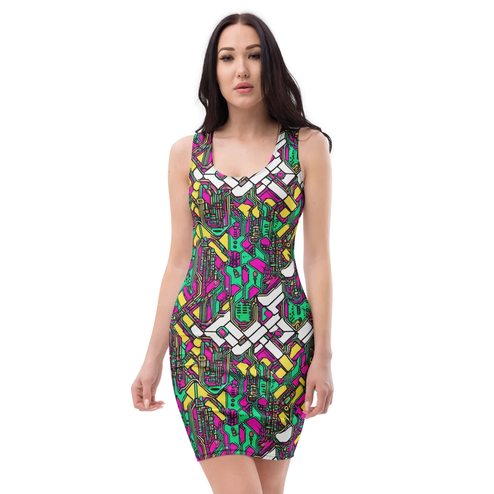 Synthwave Wiring on Bodycon Dress — Front