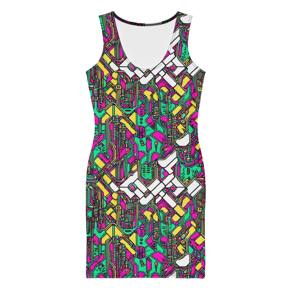 Synthwave Wiring on Bodycon Dress — Front