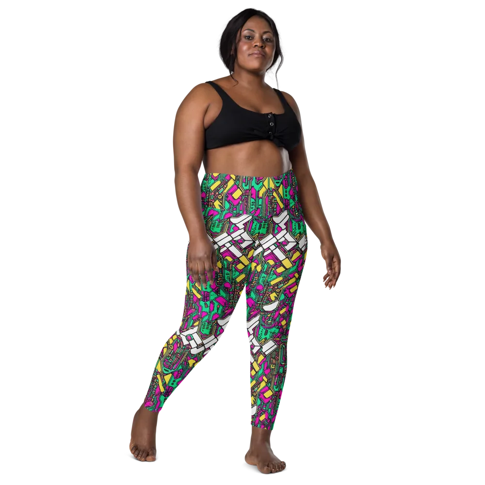Synthwave Wiring on Leggings with Pockets — Front