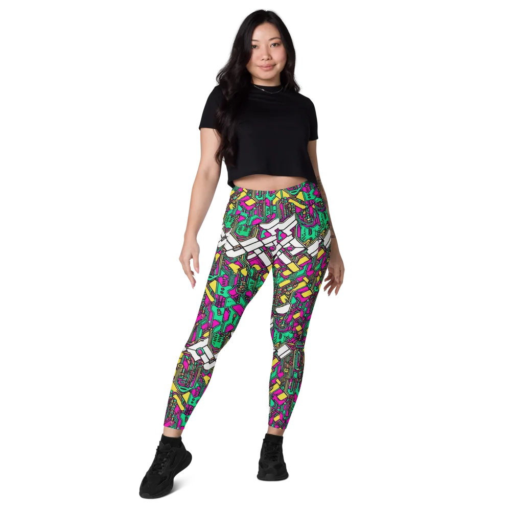 Synthwave Wiring on Leggings with Pockets — Front