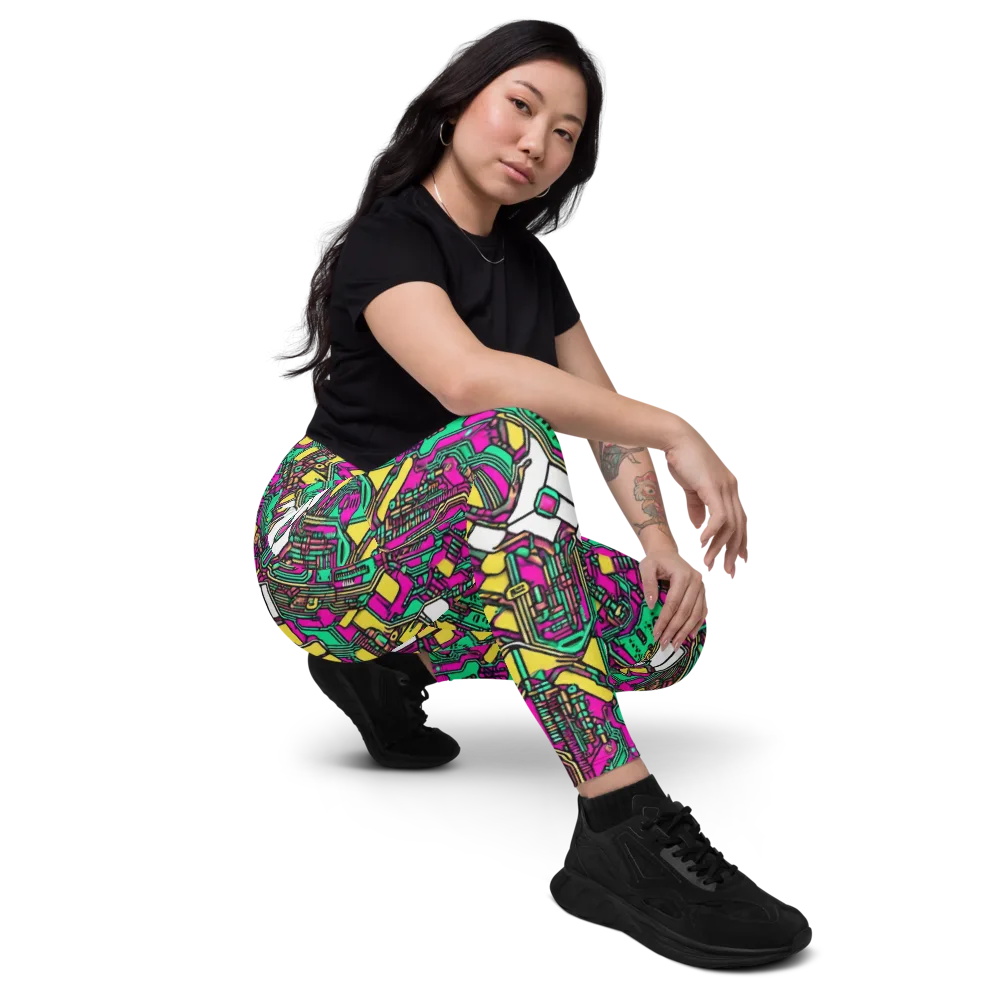 Synthwave Wiring on Leggings with Pockets — Right Front