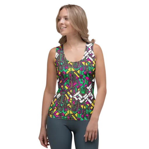 Synthwave Wiring on a Women's Tank Top