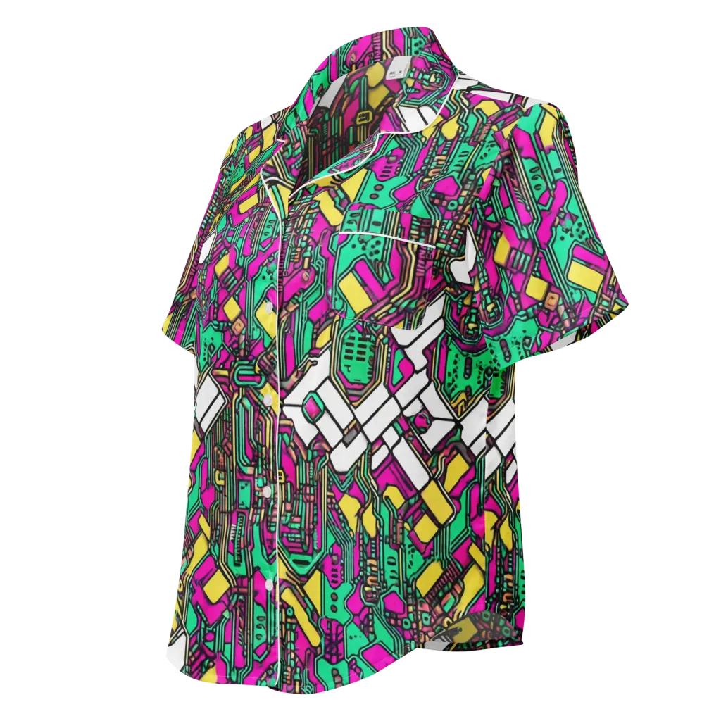 Synthwave Wiring on Women's Short Sleeve Pajama Top — Left Front