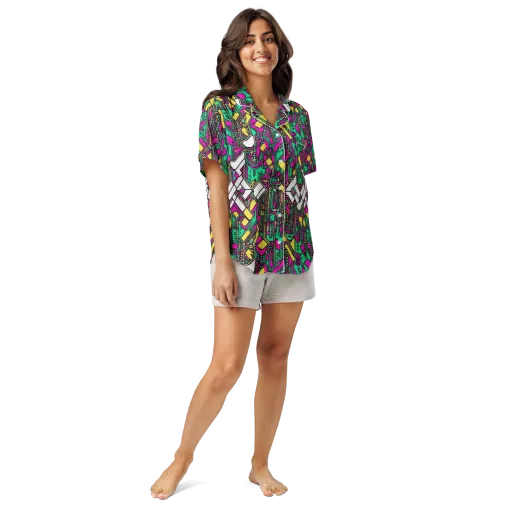 Synthwave Wiring on a Women's Short Sleeve Pajama Top