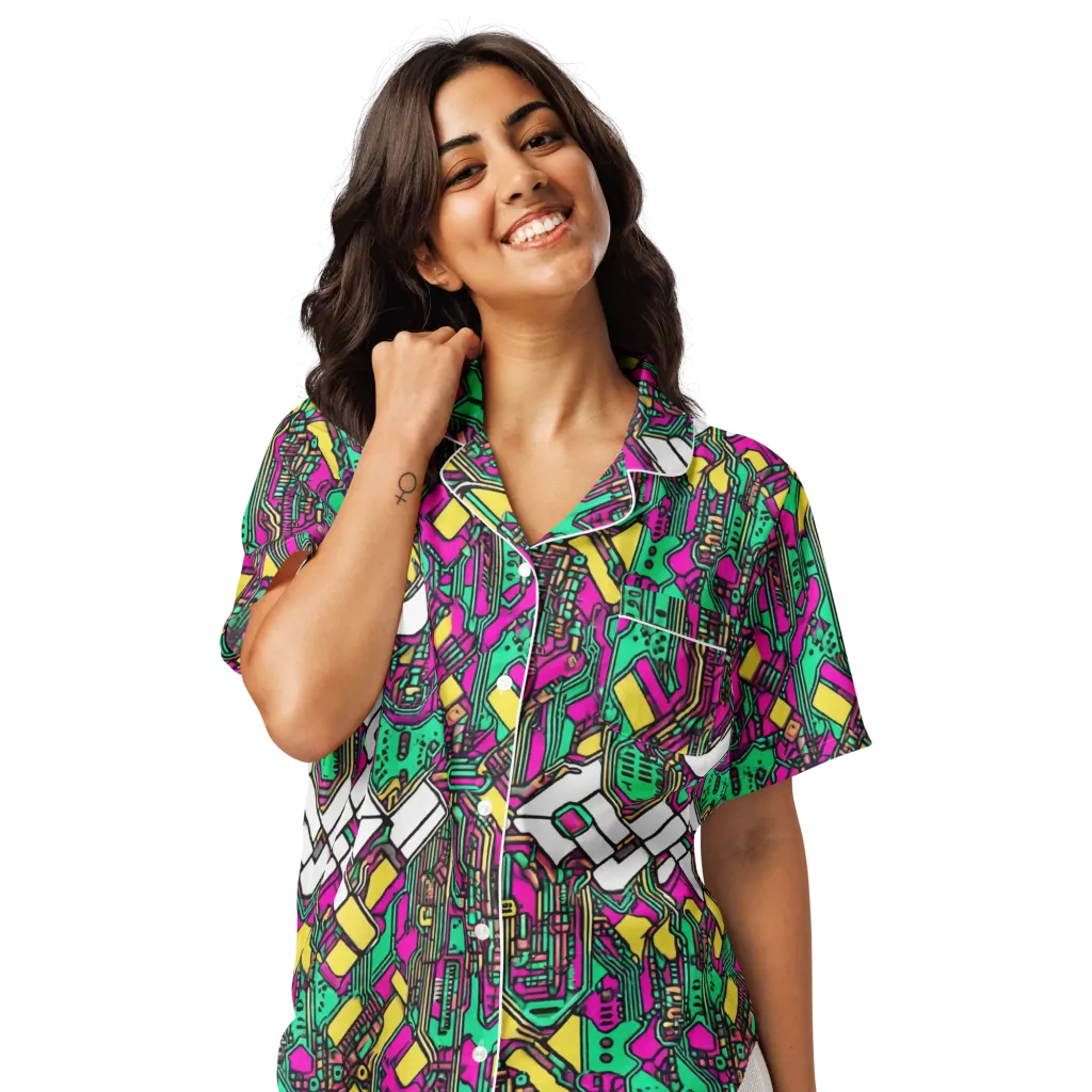 Synthwave Wiring on Women's Short Sleeve Pajama Top — Front