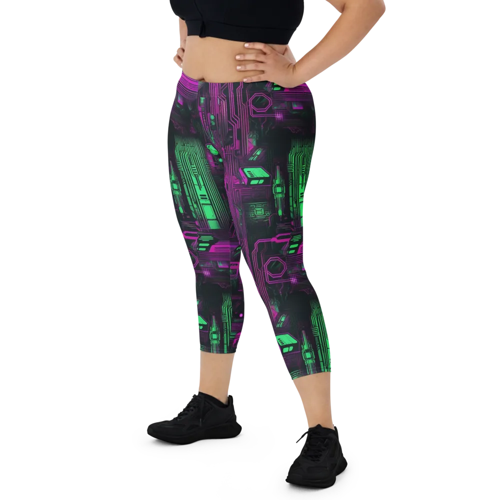 Synthwave Circuit on Capri Leggings — Front