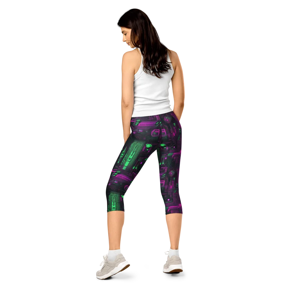 Synthwave Circuit on Capri Leggings — Back