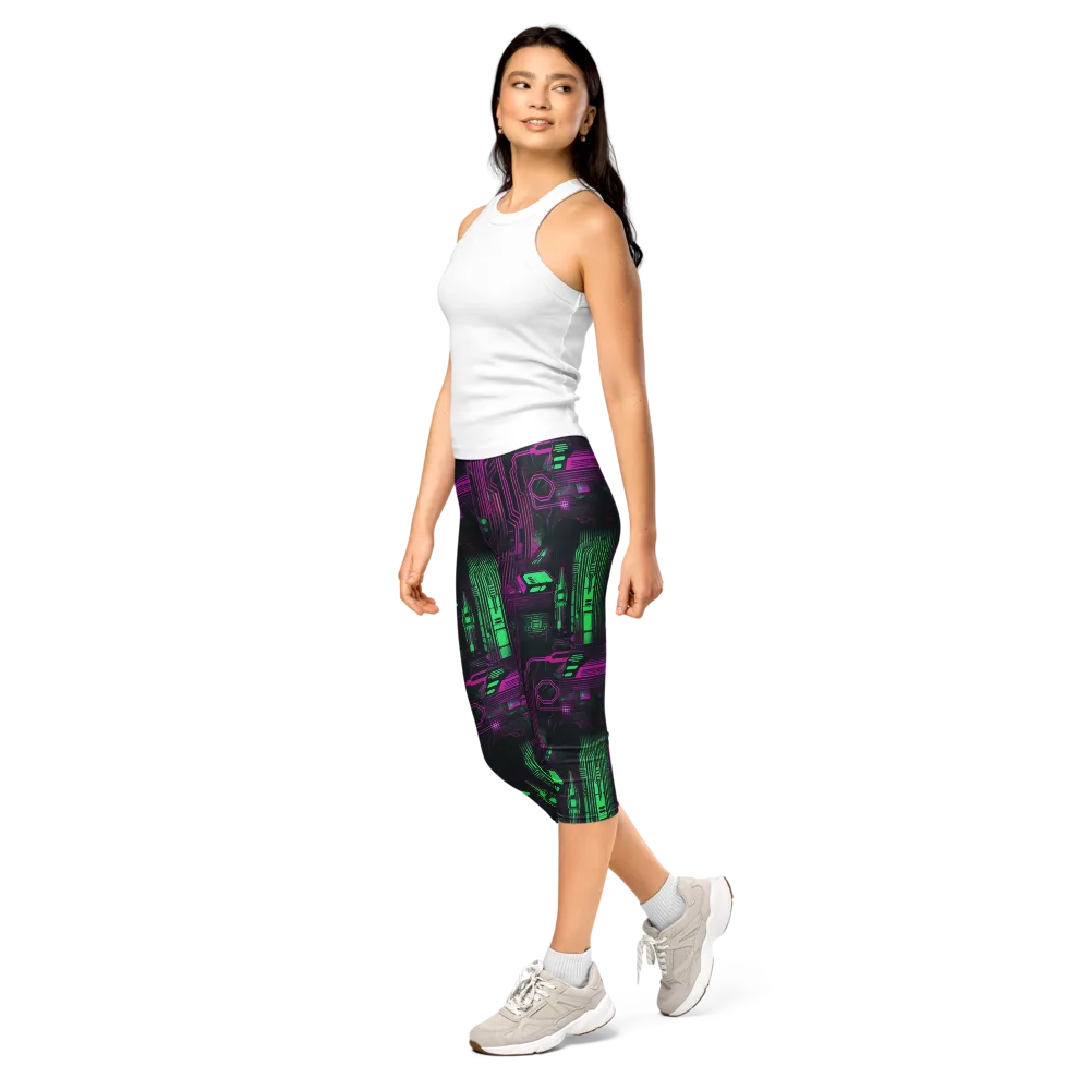 Synthwave Circuit on Capri Leggings — Left Front