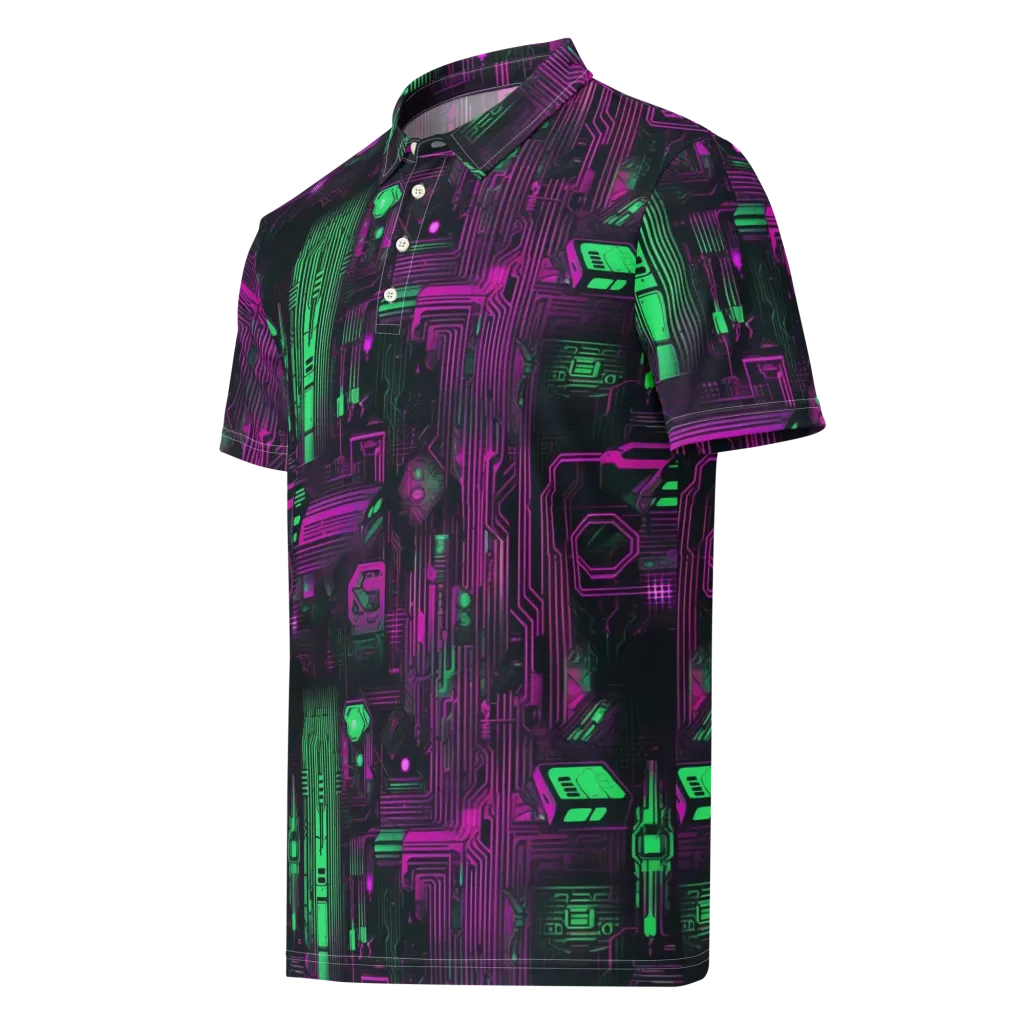 Synthwave Circuit on Men's Slim Fit Polo Shirt — Left Front