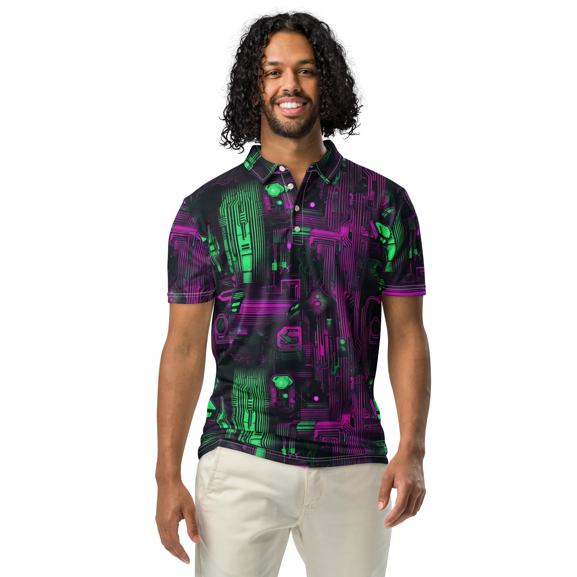 Synthwave Circuit on Men's Slim Fit Polo Shirt — Front