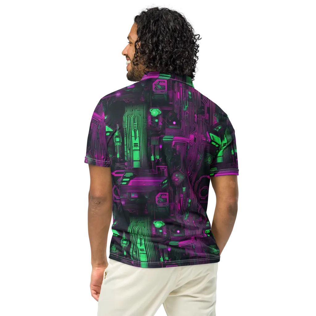 Synthwave Circuit on Men's Slim Fit Polo Shirt — Back