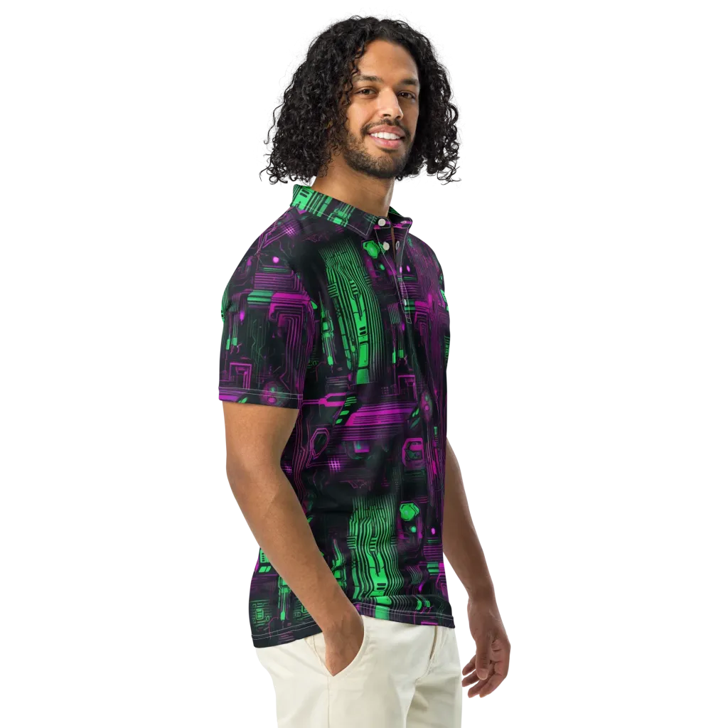Synthwave Circuit on Men's Slim Fit Polo Shirt — Right Front
