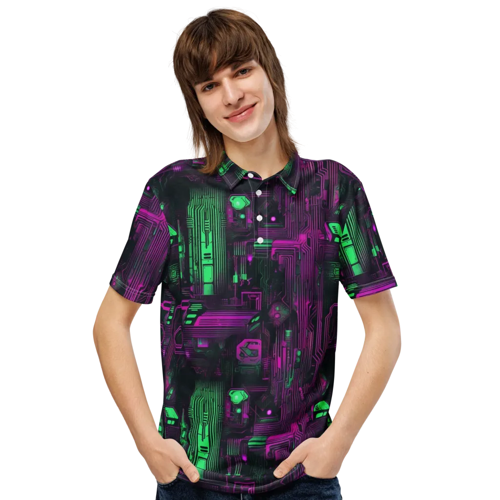 Synthwave Circuit on Men's Slim Fit Polo Shirt — Front
