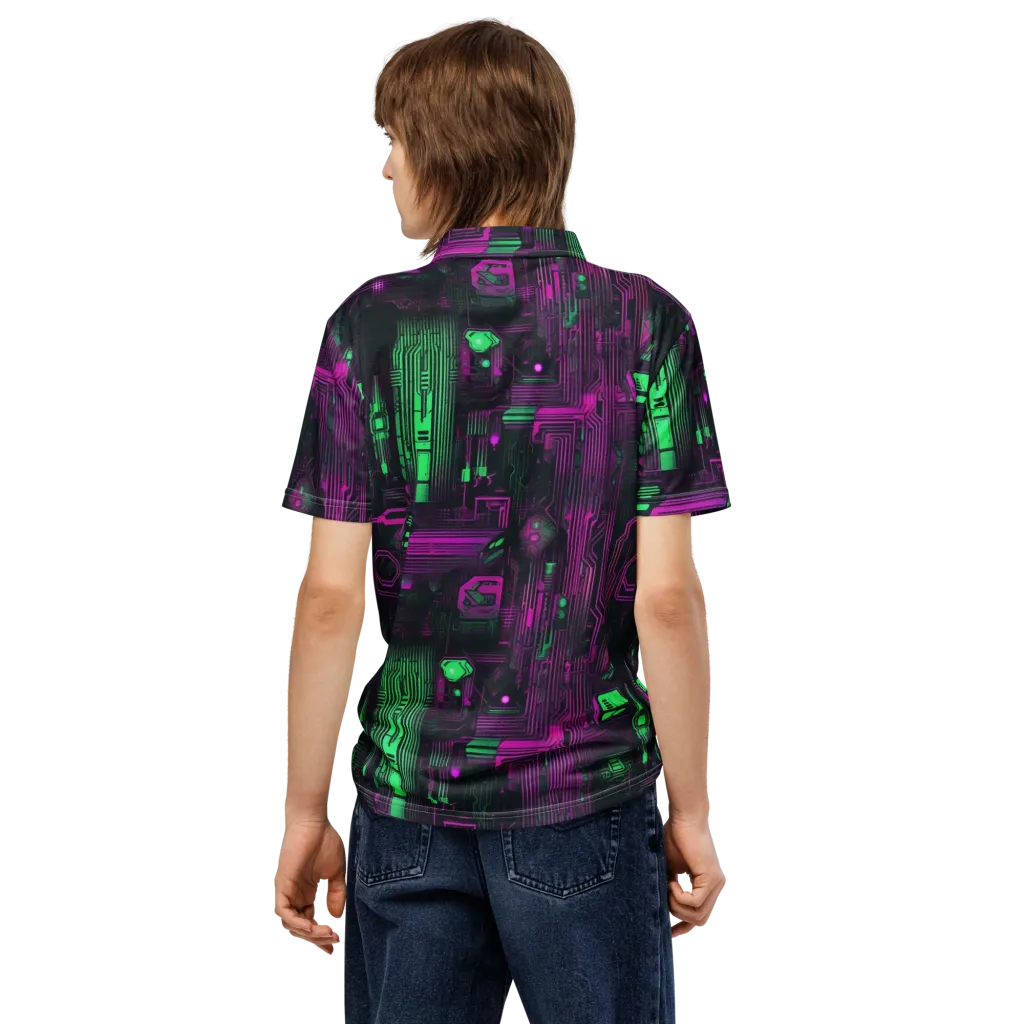 Synthwave Circuit on Men's Slim Fit Polo Shirt — Back