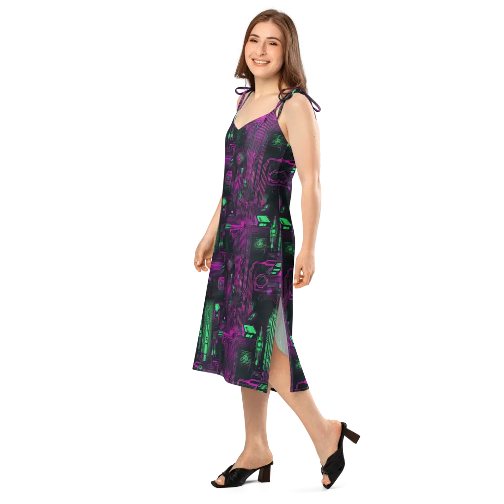 Synthwave Circuit on Slip Dress — Left Front