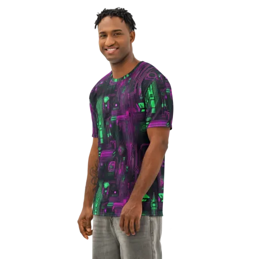 Synthwave Circuit on a Men's Cotton Crew Neck T-Shirt