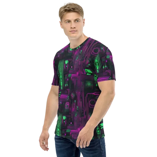 Synthwave Circuit on a Men's Crew Neck T-Shirt