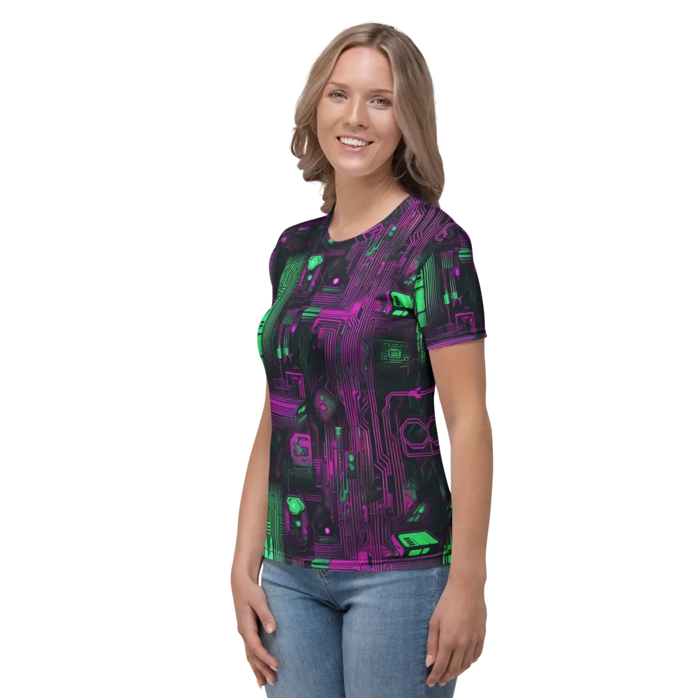 Synthwave Circuit on Women's Crew Neck T-Shirt — Left